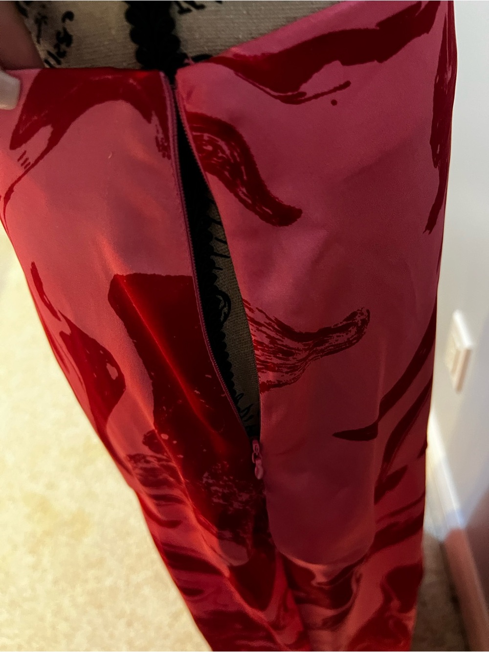 INC International Concepts Red Marble-Print Satin Maxi Skirt - Picture 3 of 5